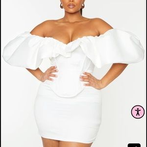 Plus White Satin Ruched Bardot Bodycon Dress